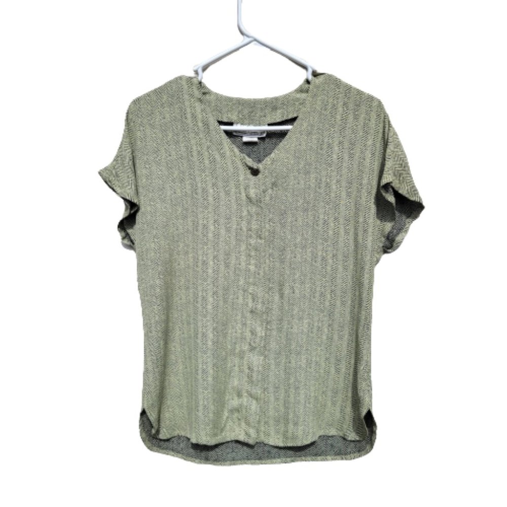 Mr. Jax Herringbone Button Down Blouse Short Sleeve Odd Color Size 4